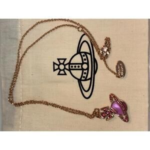 Vivienne Westwood Rose Gold Orb Pendant Necklace with Pink Crystals